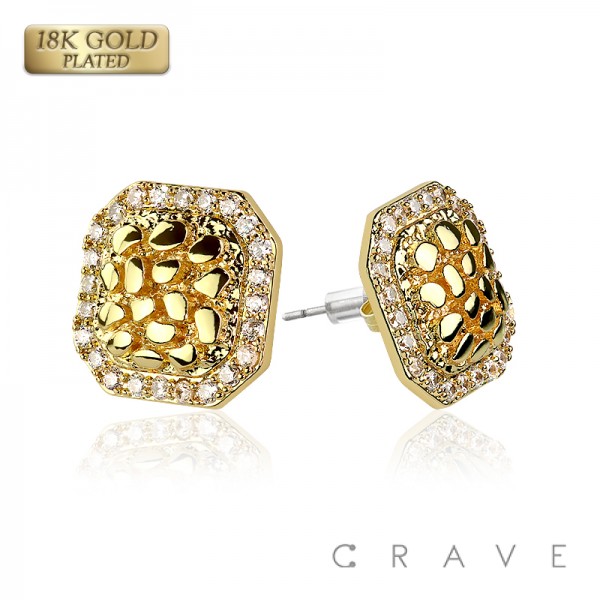 PAIR OF 18K GOLD PLATED INGOT CENTERED NUGGET EARRINGS